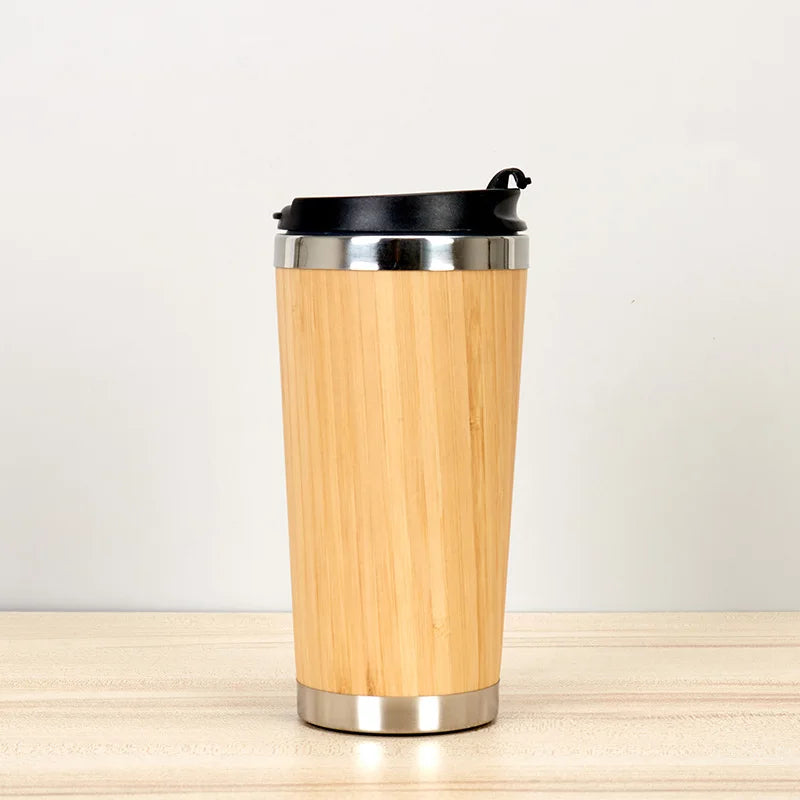 Bouteille Isotherme en Acier Inoxydable et Bambou
