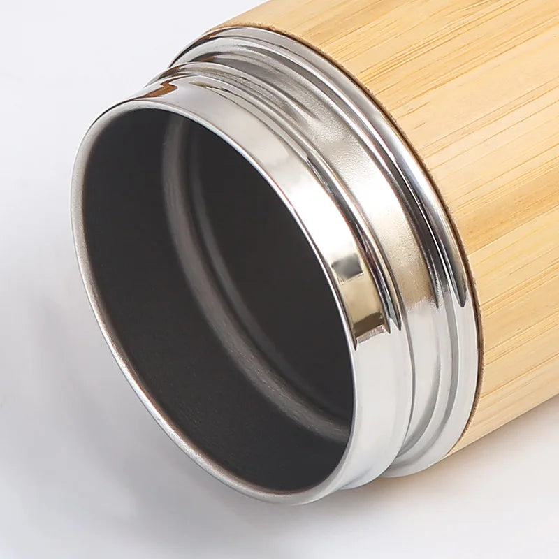 Bouteille Isotherme en Acier Inoxydable et Bambou