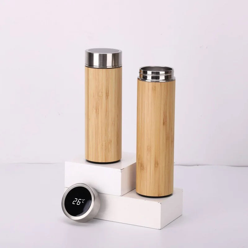 Bouteille Isotherme en Acier Inoxydable et Bambou