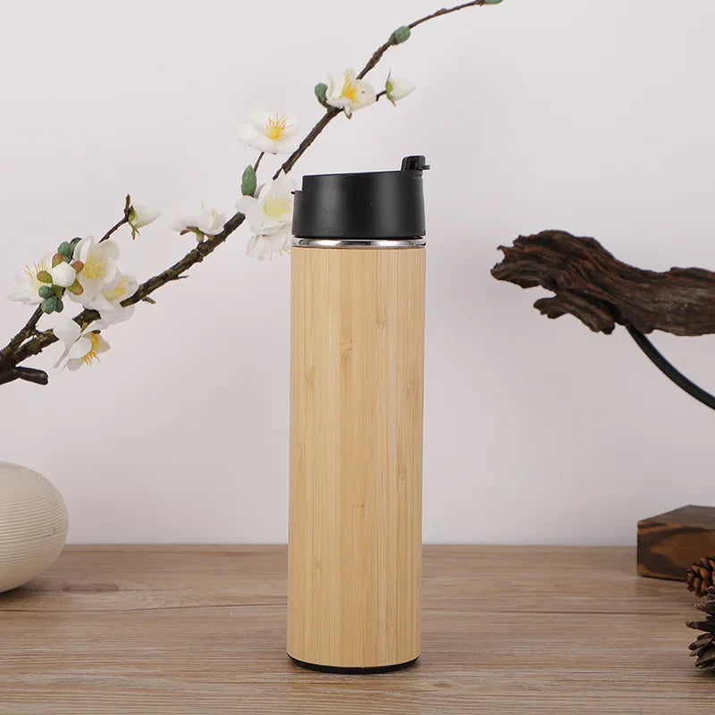 Bouteille Isotherme en Acier Inoxydable et Bambou