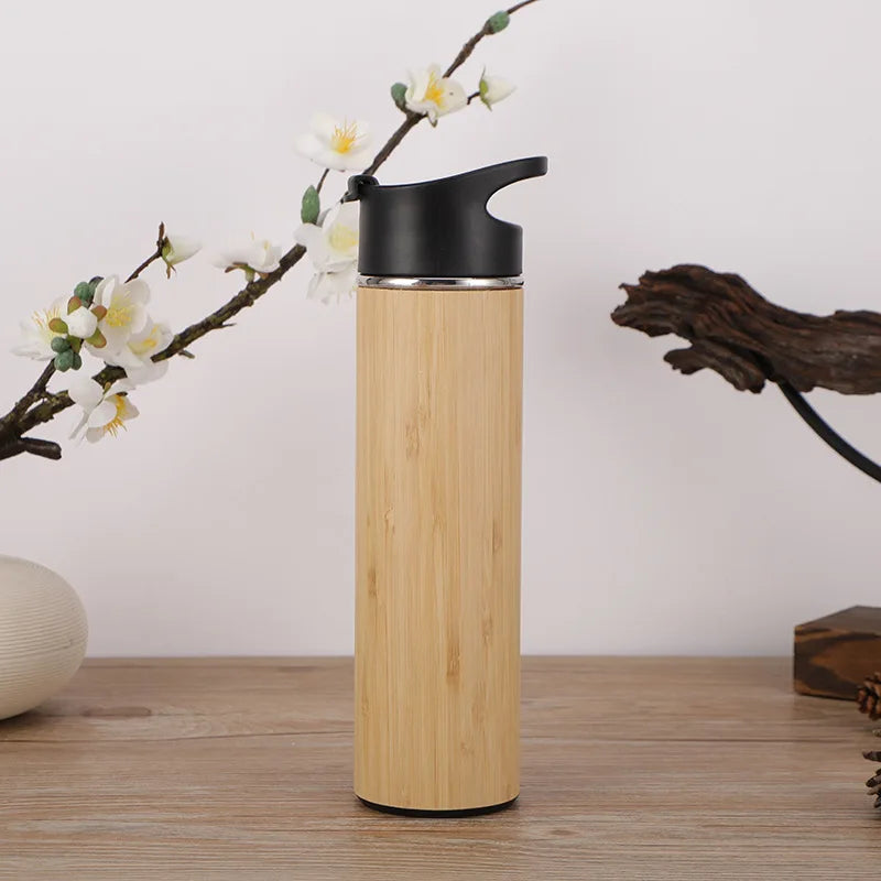 Bouteille Isotherme en Acier Inoxydable et Bambou