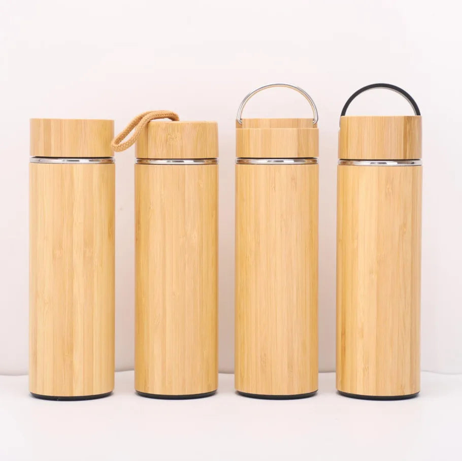 Bouteille Isotherme en Acier Inoxydable et Bambou