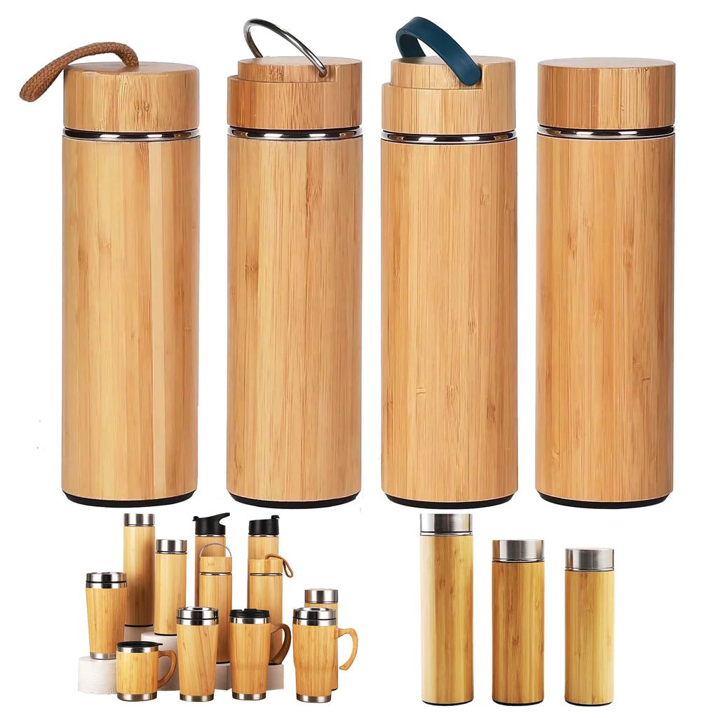 Bouteille Isotherme en Acier Inoxydable et Bambou