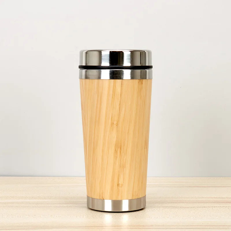 Bouteille Isotherme en Acier Inoxydable et Bambou