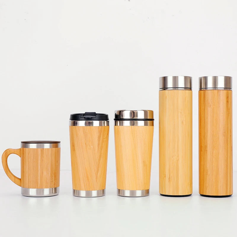 Bouteille Isotherme en Acier Inoxydable et Bambou