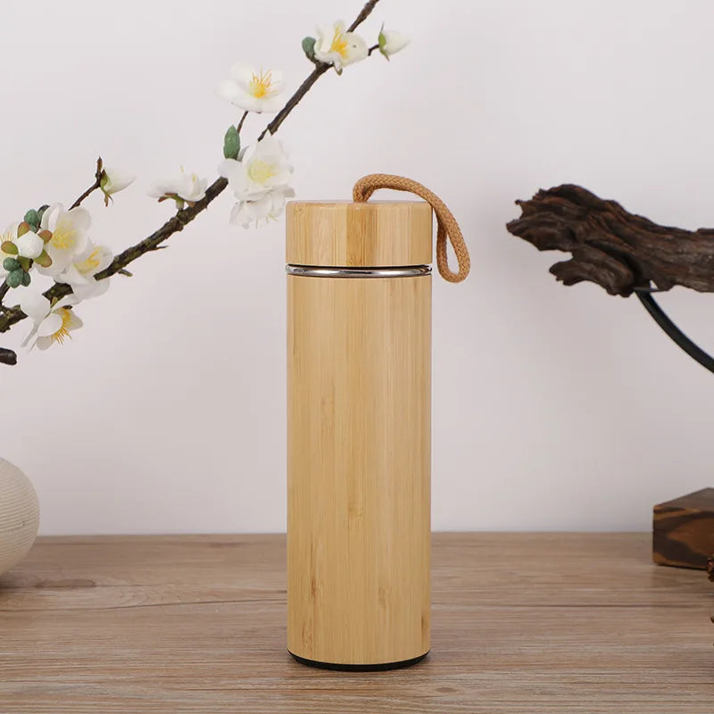 Bouteille Isotherme en Acier Inoxydable et Bambou