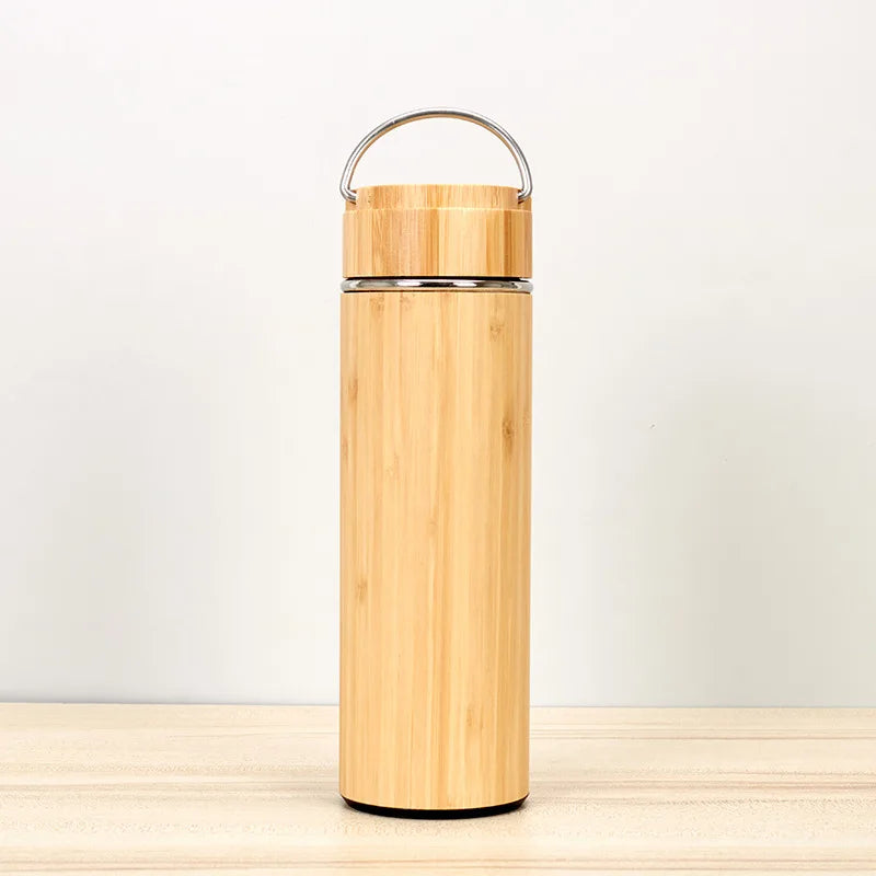 Bouteille Isotherme en Acier Inoxydable et Bambou