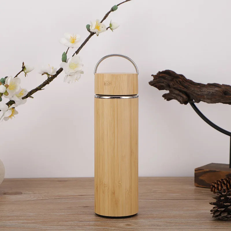 Bouteille Isotherme en Acier Inoxydable et Bambou