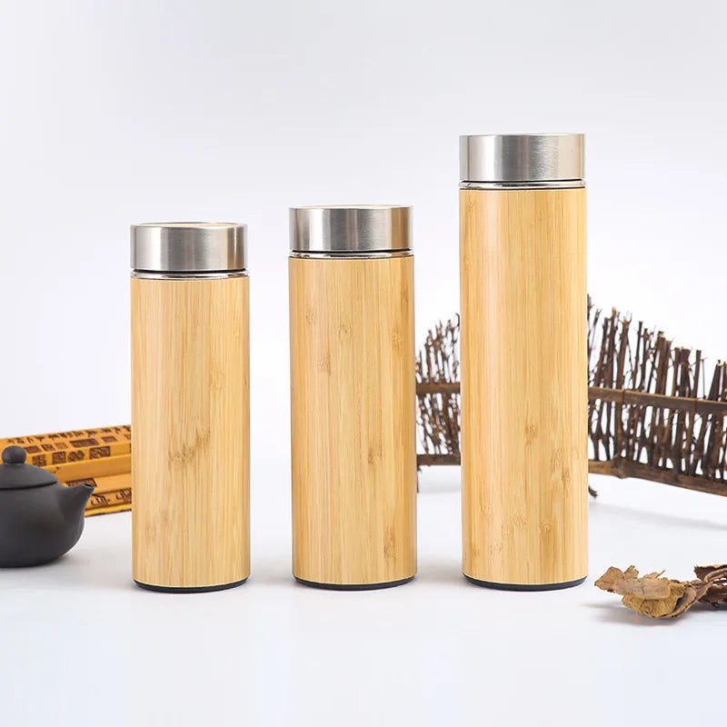 Bouteille Isotherme en Acier Inoxydable et Bambou