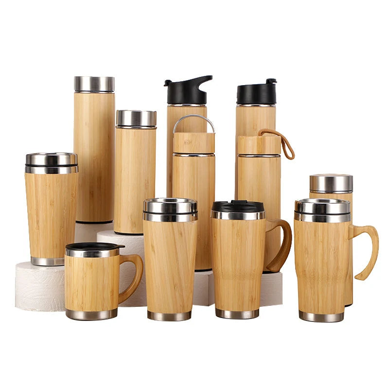 Bouteille Isotherme en Acier Inoxydable et Bambou