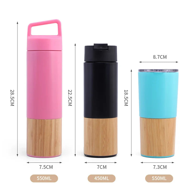 Bouteille Isotherme en Acier Inoxydable et Bambou
