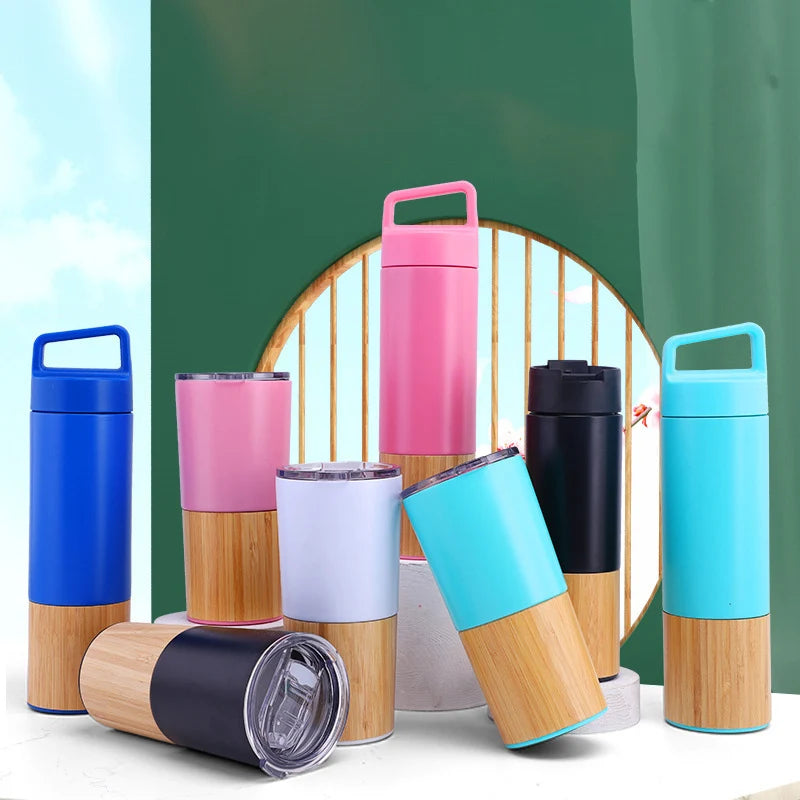 Bouteille Isotherme en Acier Inoxydable et Bambou