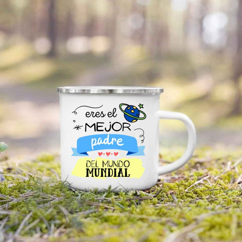 Mug à Café en Émail Meilleur Papa 360ml avec Poignée