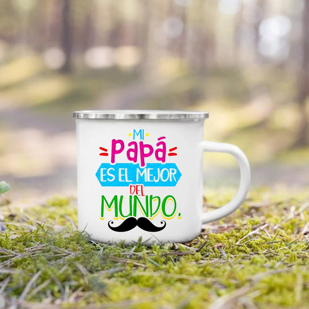 Mug à Café en Émail Meilleur Papa 360ml avec Poignée
