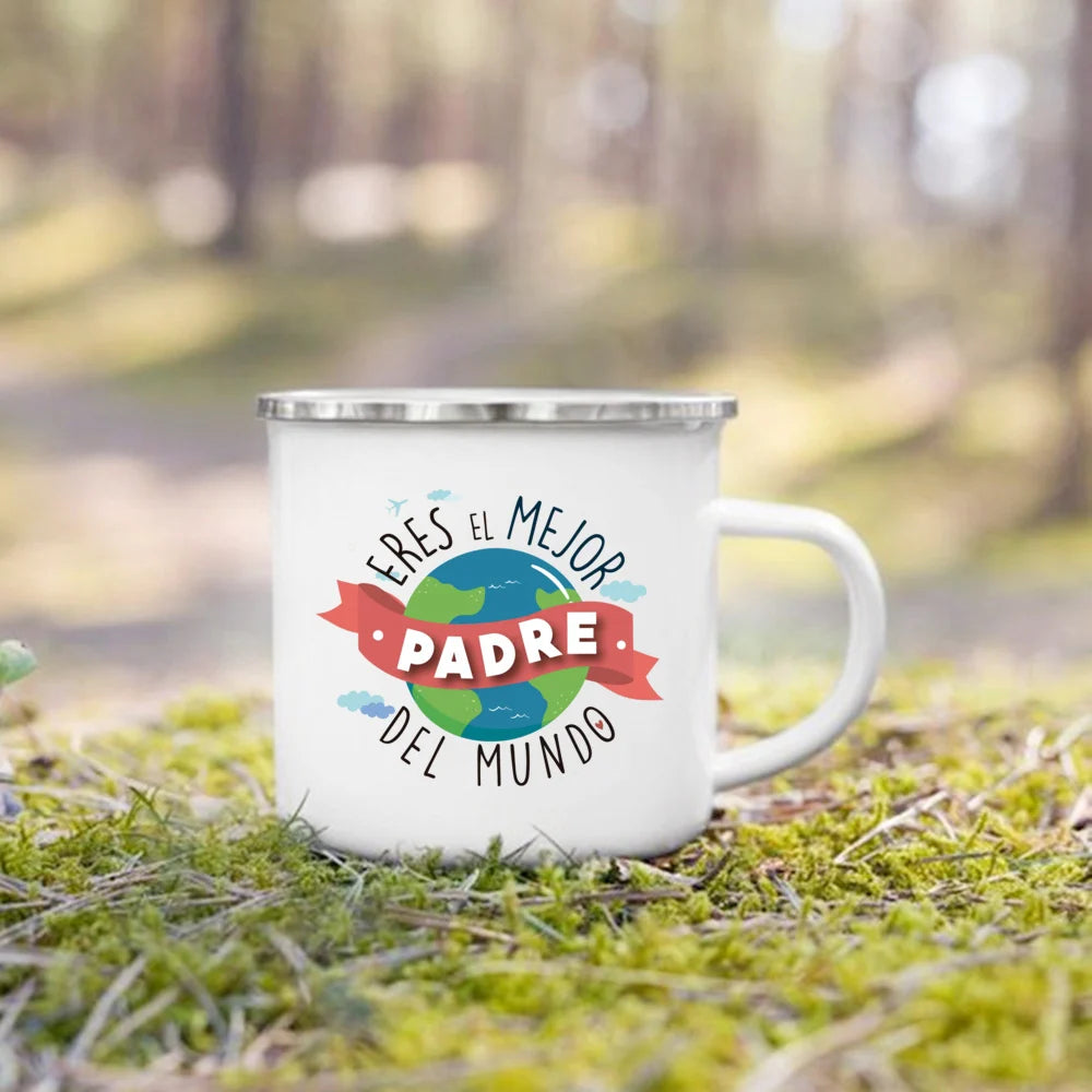Mug à Café en Émail Meilleur Papa 360ml avec Poignée