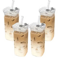 Lot de 4 Tasses à Café Carrées en Verre 385ml avec Couvercles et Pailles