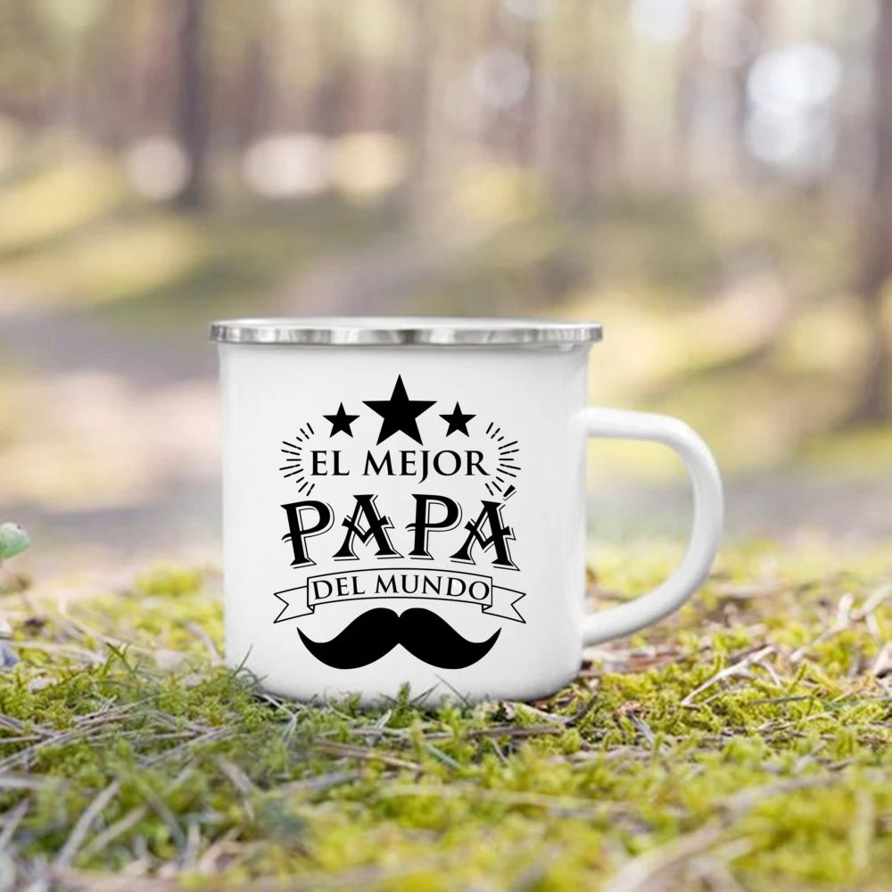Mug à Café en Émail Meilleur Papa 360ml avec Poignée