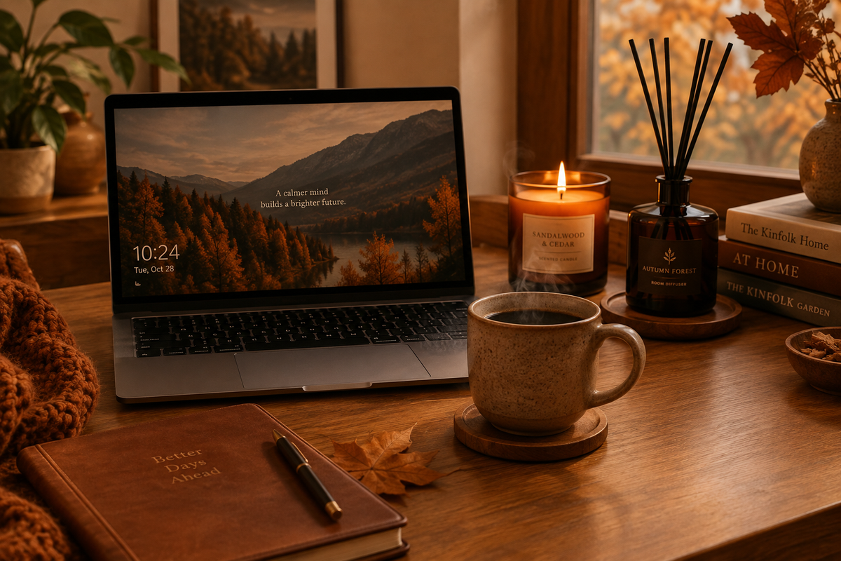 Cozy autumn workspace